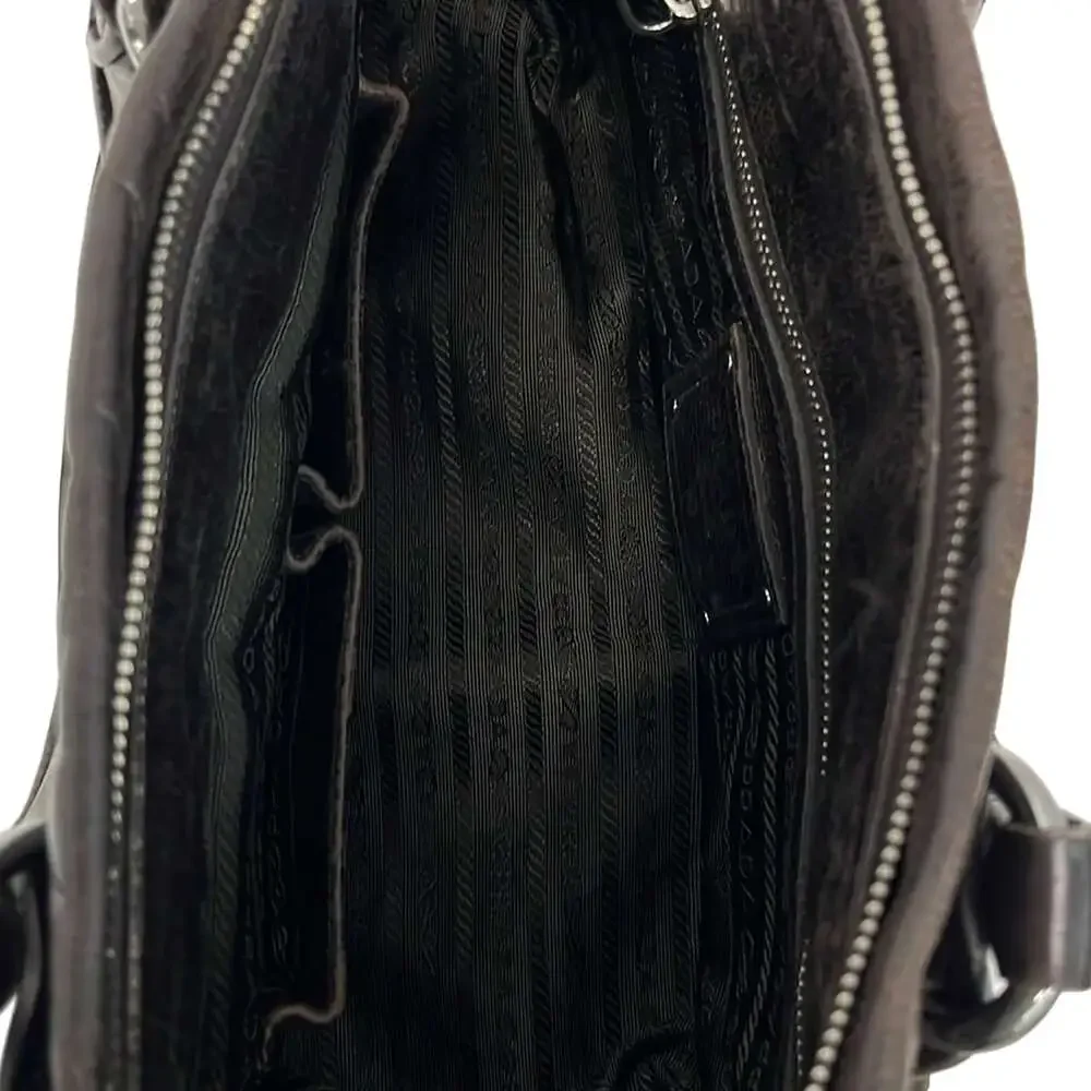 Prada Handbag Khaki Dark Brown Leather Nylon